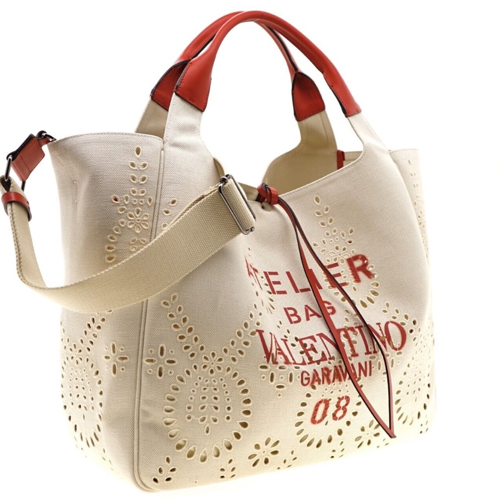 Valentino Garavani Atelier 08 Tote Shoulder Bag Large Beige Canvas New - Picture 3 of 8